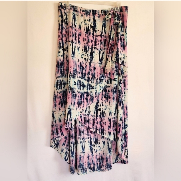 Living Doll Full Wrap Hi-Low Tie-dye Maxi Skirt in Pink and Blue womens … - Picture 1 of 11